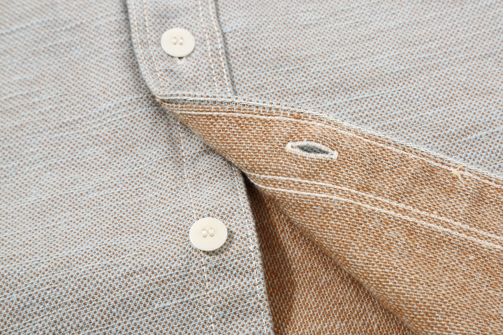 Samurai Jeans SMN25-01W Yarn-Dyed Heavy Flannel Work Shirt - Blue 　Front Opening Detail