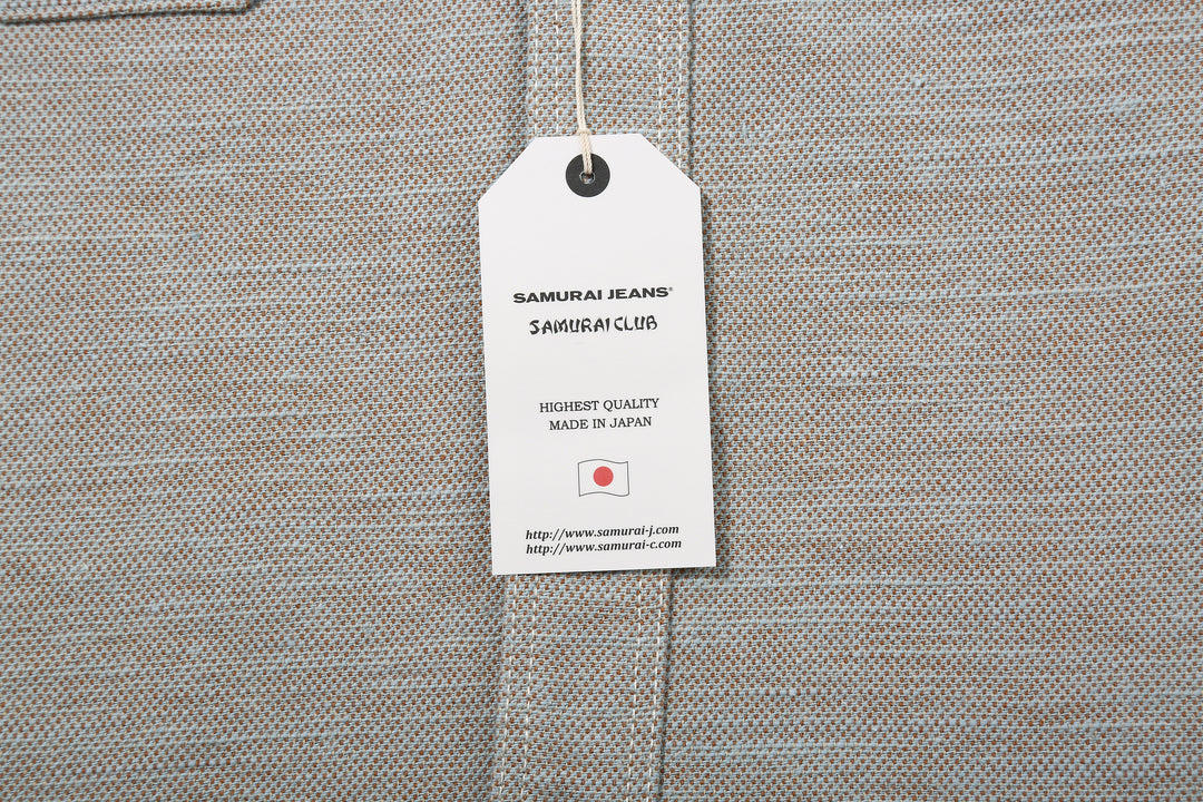 Samurai Jeans SMN25-01W Yarn-Dyed Heavy Flannel Work Shirt - Blue 　Tag