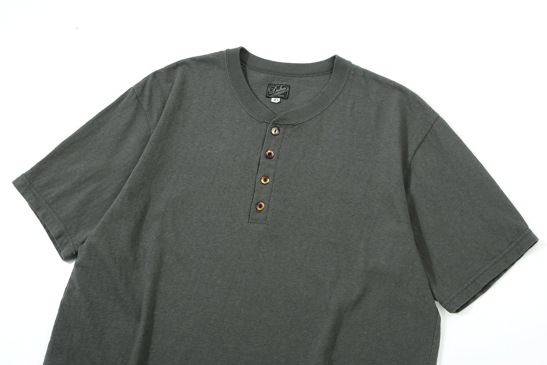 Dalee’s & Co. Spinner 1920s 4-button henley loopwheel T-shirt made in Wakayama Japan Corl Green