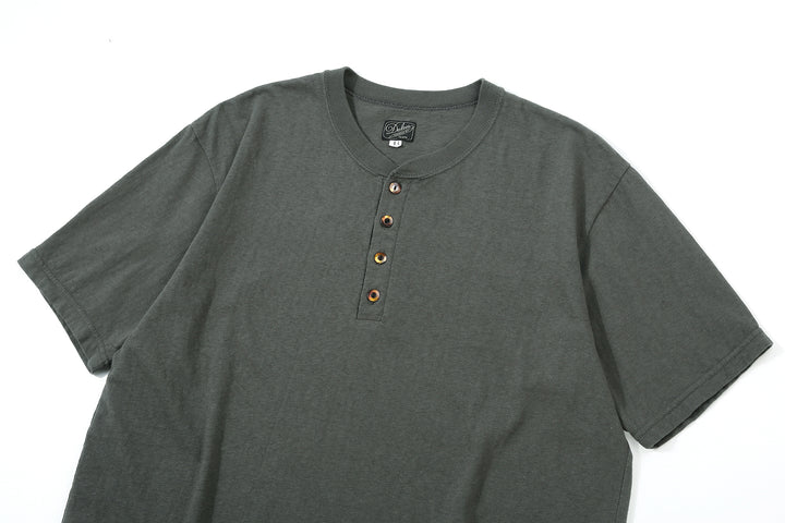 Dalee’s & Co. Spinner 1920s 4-button henley loopwheel T-shirt made in Wakayama Japan Corl Green