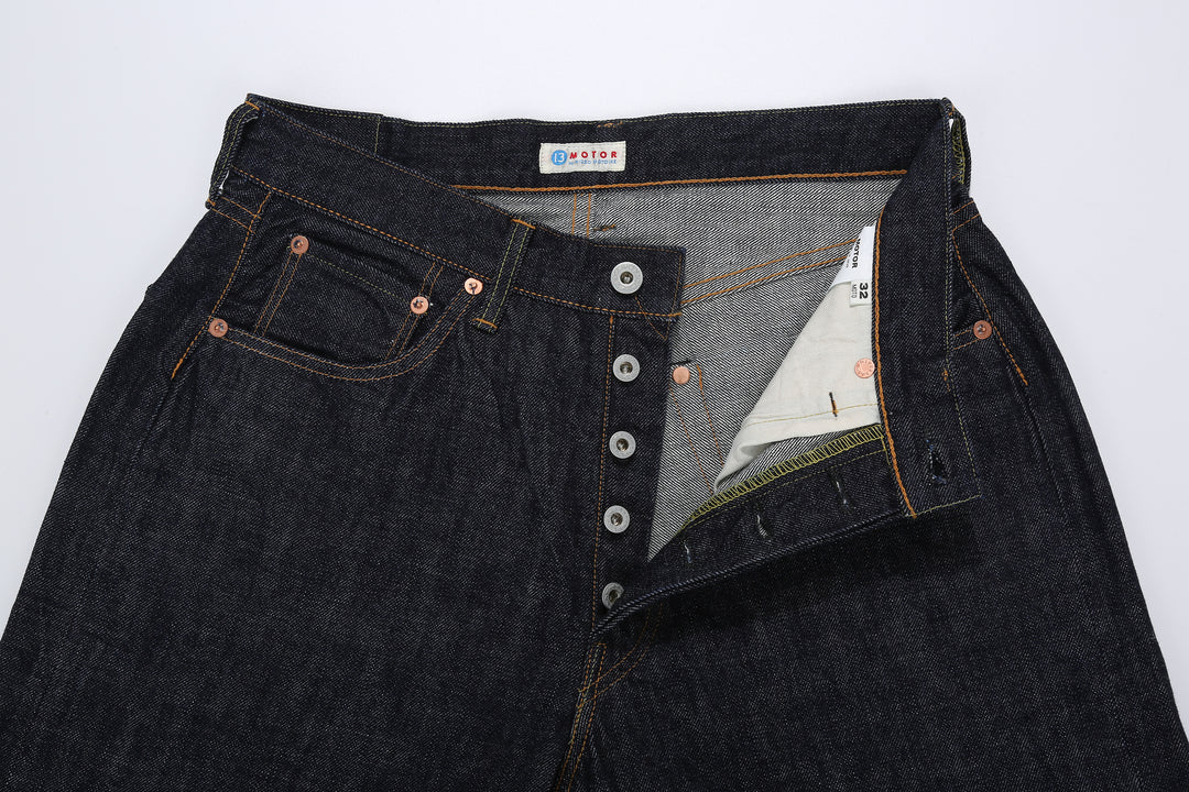 Moto Motor New Vintage 13oz Selvedge Denim 1947 Model Regular Straight Fit Japanese denim jeans buttons
