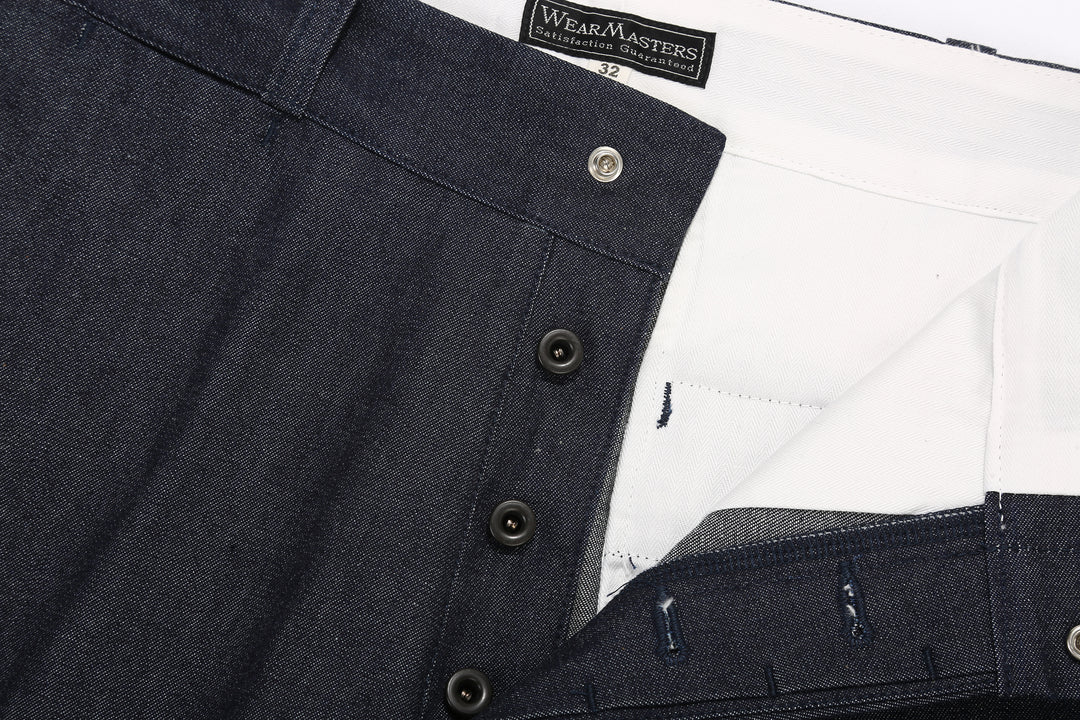 Attractions Wearmasters Lot.344 Heritage Denim Trousers Indigo – Button Fly Detail