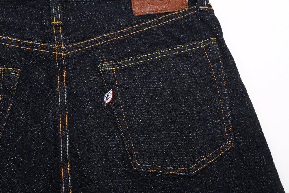 Pure Blue Japan XX-002 14oz Indigo Selvedge Denim - Wide Straight Fit Made in Japan Leaf Embroidery