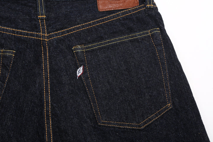 Pure Blue Japan XX-002 14oz Indigo Selvedge Jeans - Back Pocket and Shoai Leaf Embroidery Detail
