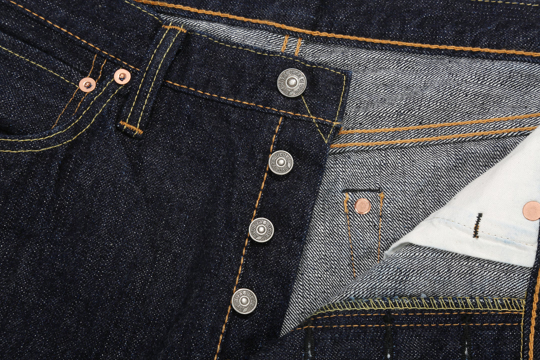 Pure Blue Japan XX-002 14oz Indigo Selvedge Jeans - Button Fly Close-Up