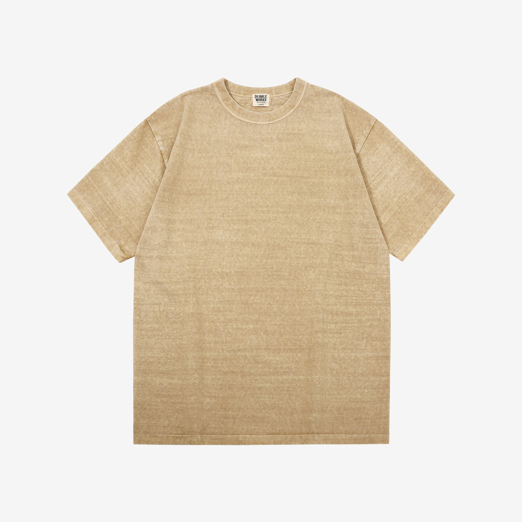 Dubble Works 7.7oz Recycled Cotton Slub Jersey T-Shirt Made in Japan Dark Beige Front ダブルワークス  半袖Tシャツ