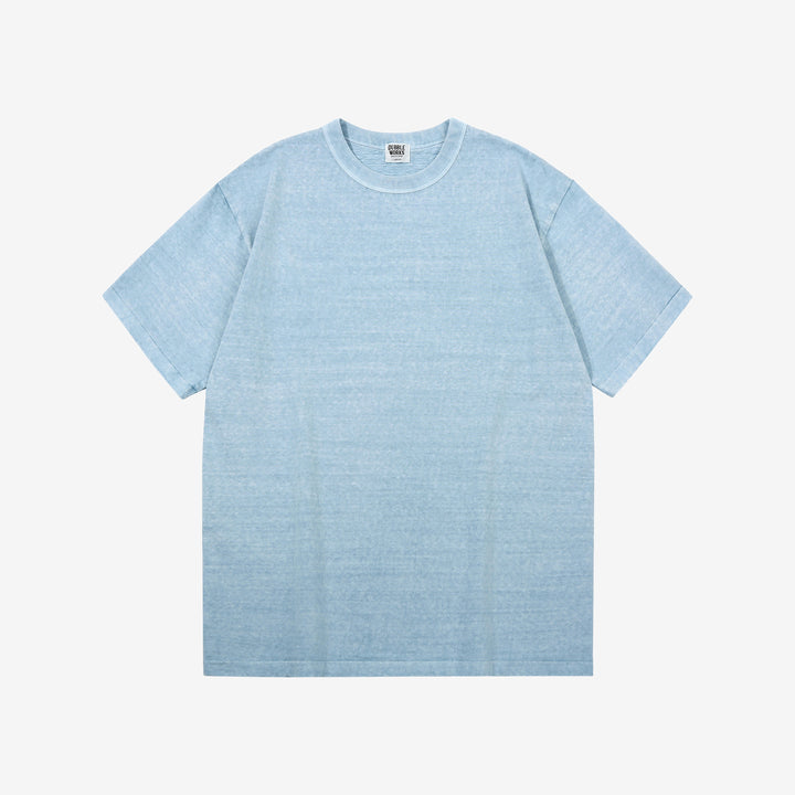 Dubble Works 7.7oz Recycled Cotton Slub Jersey T-Shirt Made in Japan Sax Blue Front ダブルワークス  半袖Tシャツ