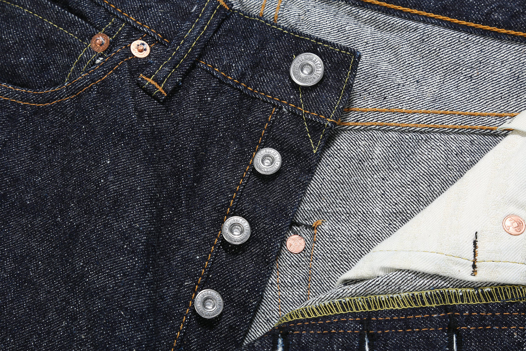 Samurai Jeans S0520XX 15oz Otokogi selvedge denim relaxed tapered fit buttons close up