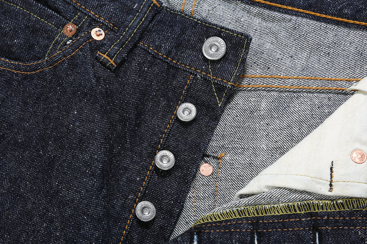Samurai Jeans S0520XX 15oz Otokogi selvedge denim relaxed tapered fit buttons close up