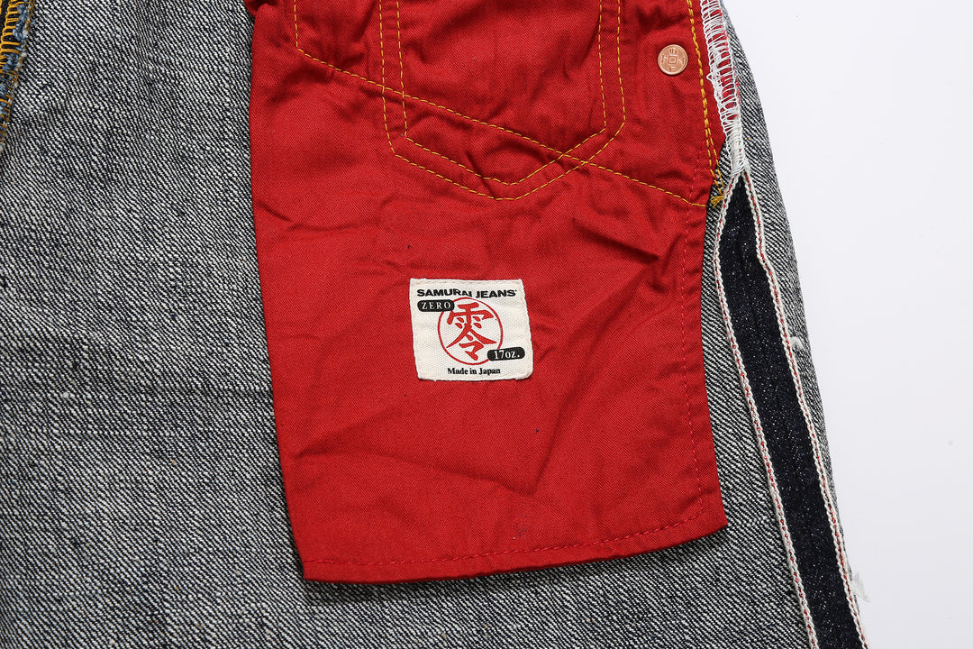 Samurai Jeans Bushido denim red herringbone pocket lining detail