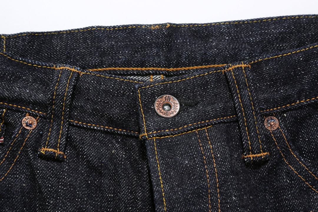 Samurai Jeans S5100VX Zero 17oz Bushido selvedge denim regular straight fit button close up