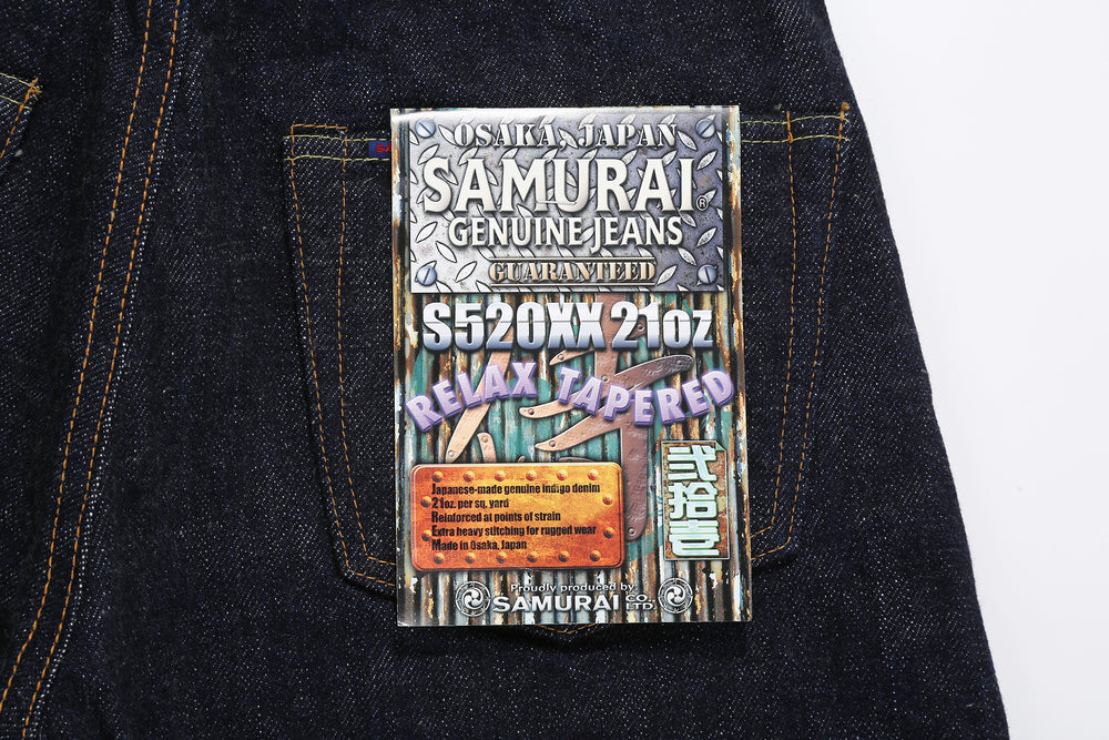 Samurai Jeans S520XX 21oz Cho-Kiwami selvedge denim relaxed tapered fit paper flasher