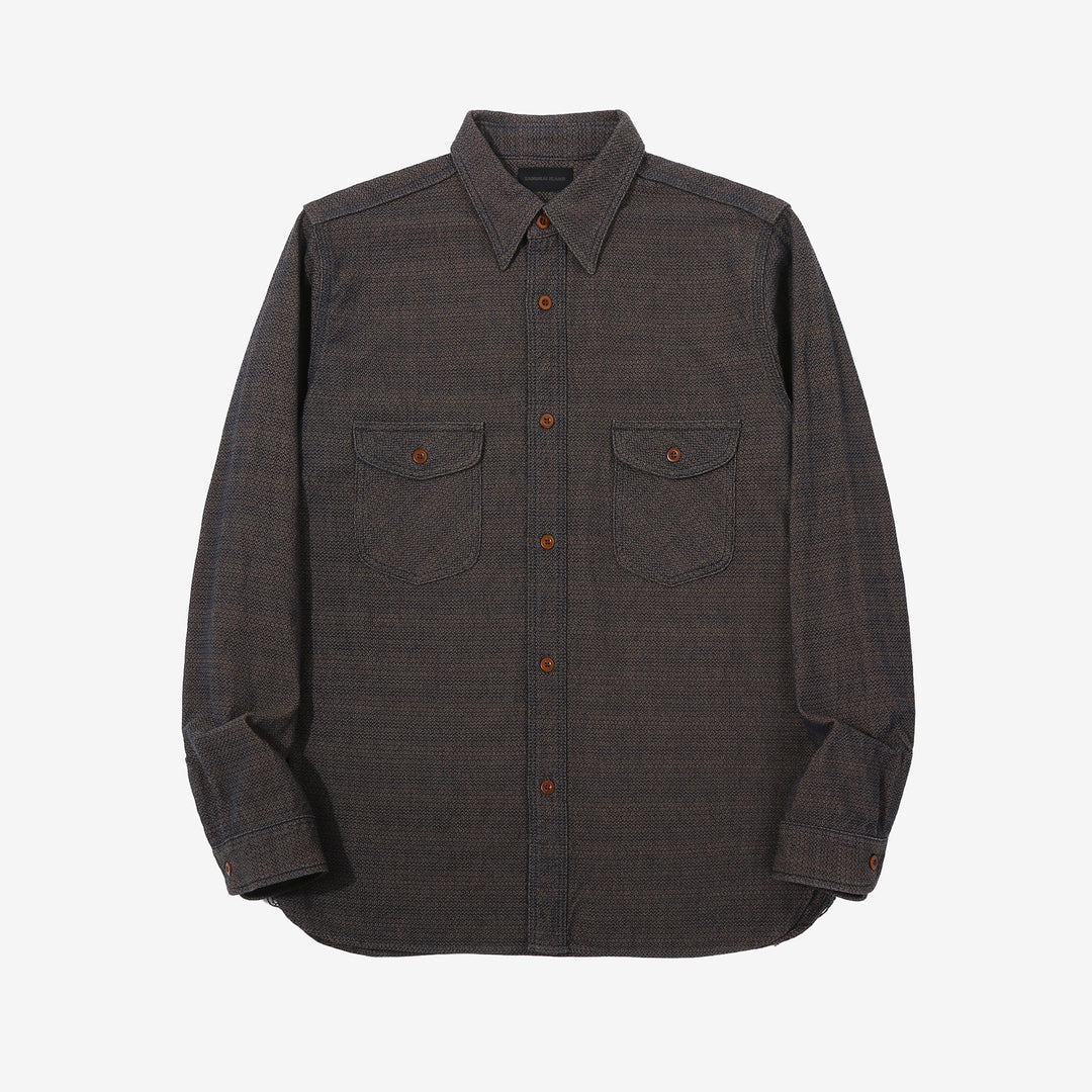 Samurai Jeans SSS26-KSKW Kanoko Ai-Madara Sashiko Work Shirt - Front View