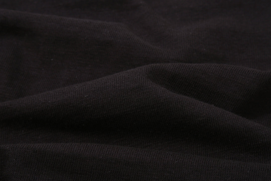 Warehouse Lot 4601 Shadow Border Slub Yarn Henley T-Shirt Made in Japan Black Fabric Close Up
