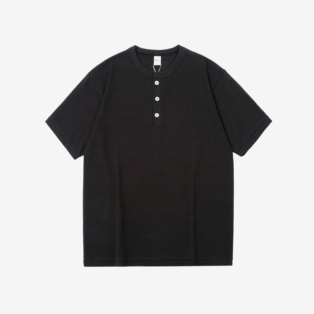 Warehouse Lot 4601 Shadow Border Slub Yarn Henley T-Shirt Made in Japan Sumi Black Front View