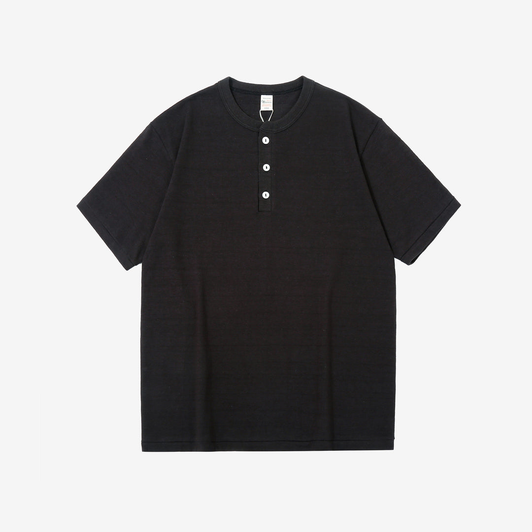 Warehouse Lot 4601 Shadow Border Slub Yarn Henley T-Shirt Made in Japan Sumi Black Front View