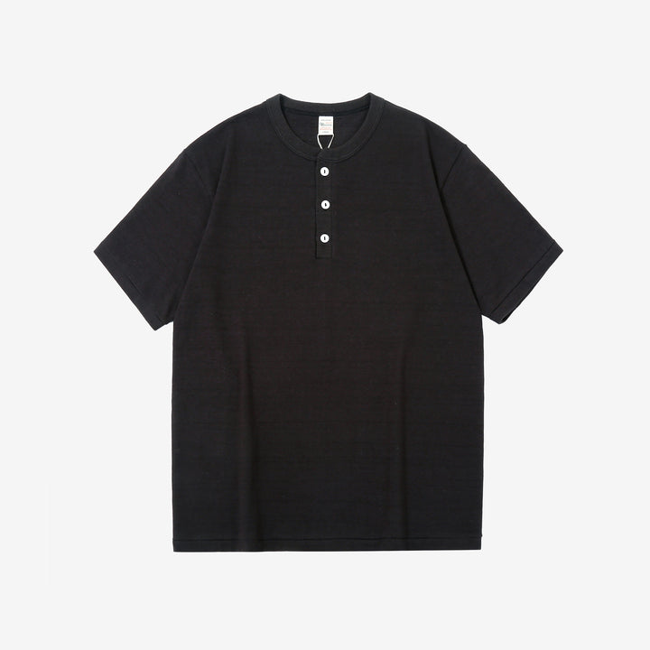Warehouse Lot 4601 Shadow Border Slub Yarn Henley T-Shirt Made in Japan Sumi Black Front View