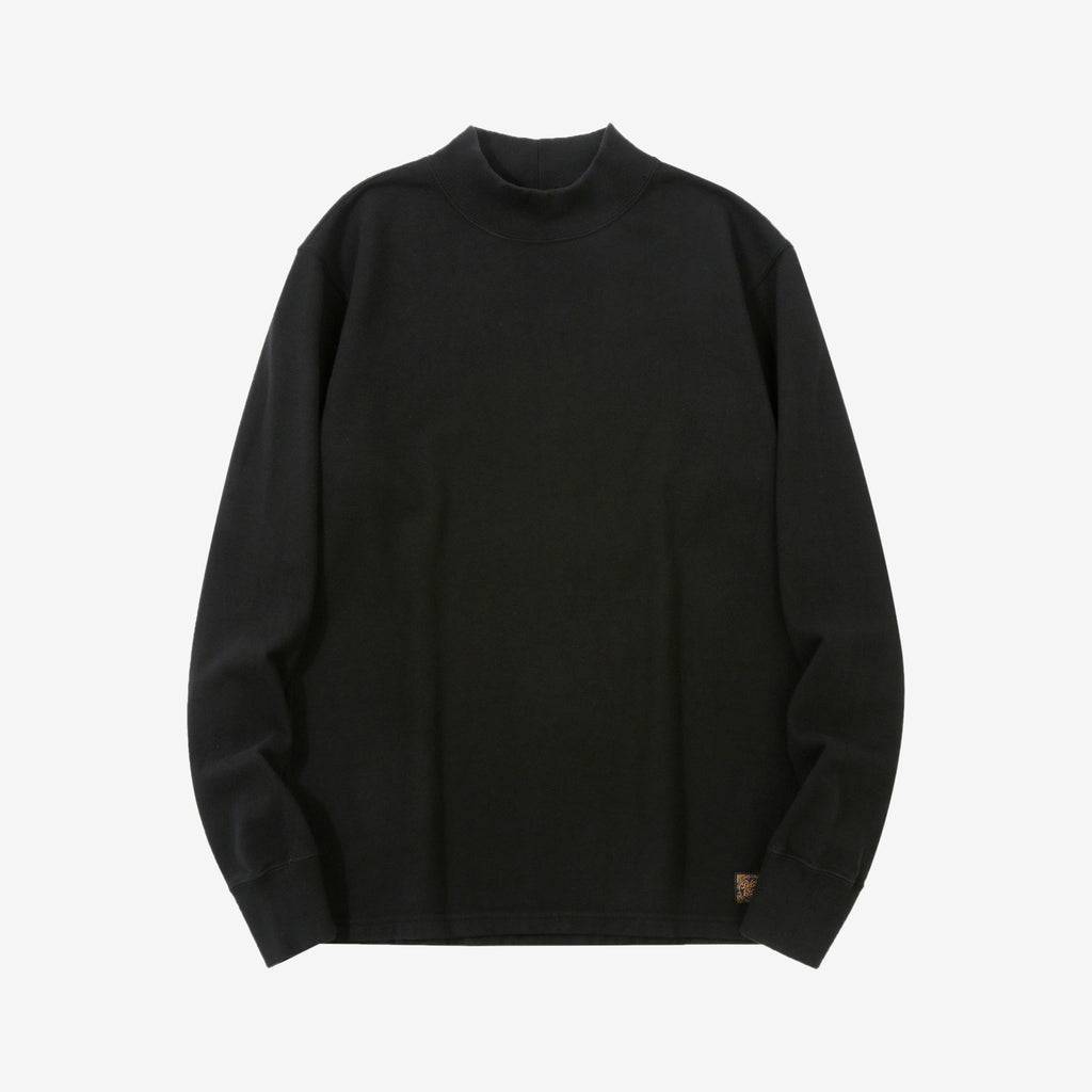 Deluxeware M300 “Azuma-Knit” Lightweight Mock Neck Sweatshirt Made in Japan Black Front View