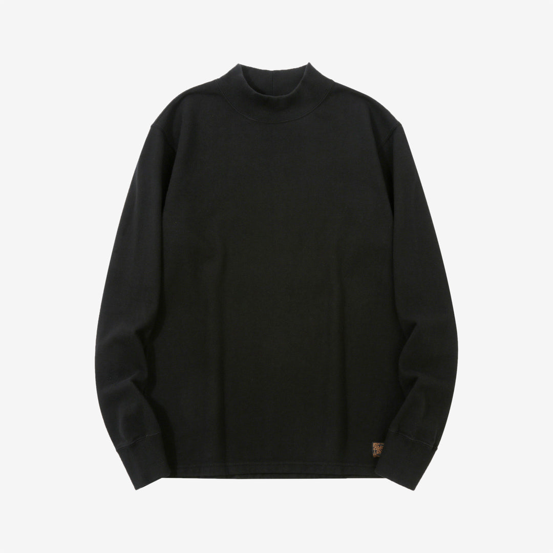 Deluxeware M300 “Azuma-Knit” Lightweight Mock Neck Sweatshirt Made in Japan Black Front View