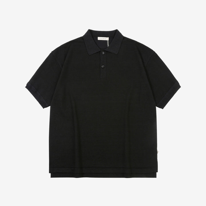 Un-Useless 170218 Plating Knit Linen Polo Shirt Made in Japan Black Front