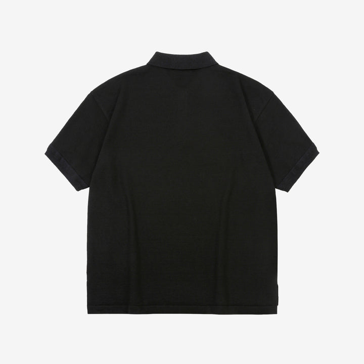 Un-Useless 170218 Plating Knit Linen Polo Shirt Made in Japan Black Back