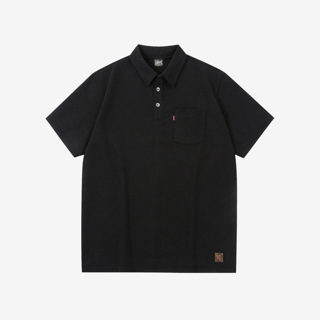 Deluxeware OCTS-00 12.5oz Loopwheeled Polo Shirt Made in Japan Black Front View