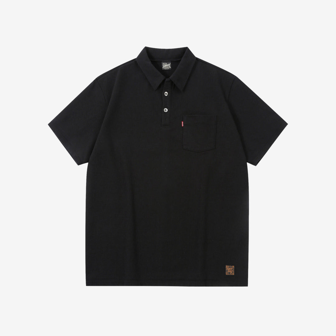 Deluxeware OCTS-00 12.5oz Loopwheeled Polo Shirt Made in Japan Black Front View