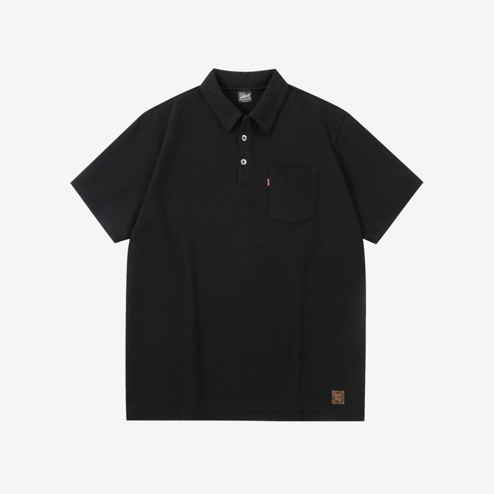 Deluxeware OCTS-00 12.5oz Loopwheeled Polo Shirt Made in Japan Black Front View