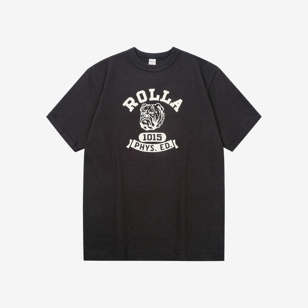 Warehouse Lot 4601 ROLLA shadow border slub yarn crew neck T-shirt knit made in Japan black front view