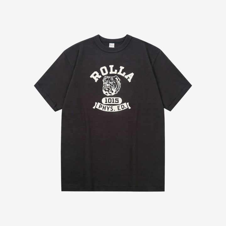 Warehouse Lot 4601 ROLLA shadow border slub yarn crew neck T-shirt knit made in Japan black front view