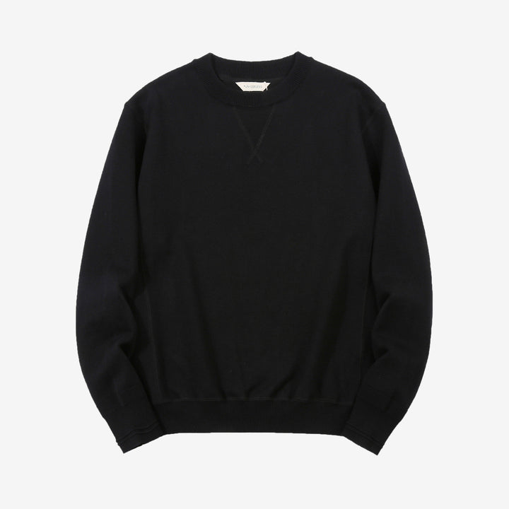 Un-Useless 170401 inlay knit crew neck sweatshirt made in Japan cotton knit black front view