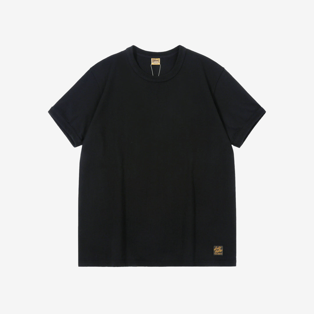 Deluxeware BSP-MNT01 10.5oz loopwheeled T-shirt with 5-needle binder neck, Mention Exclusive, made in Japan black front view