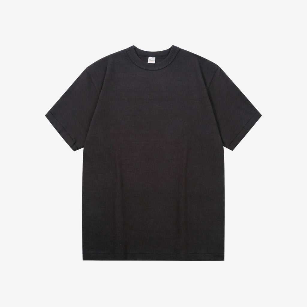 Warehouse Lot 4601 shadow border slub yarn crew neck T-shirt made in Japan black front view