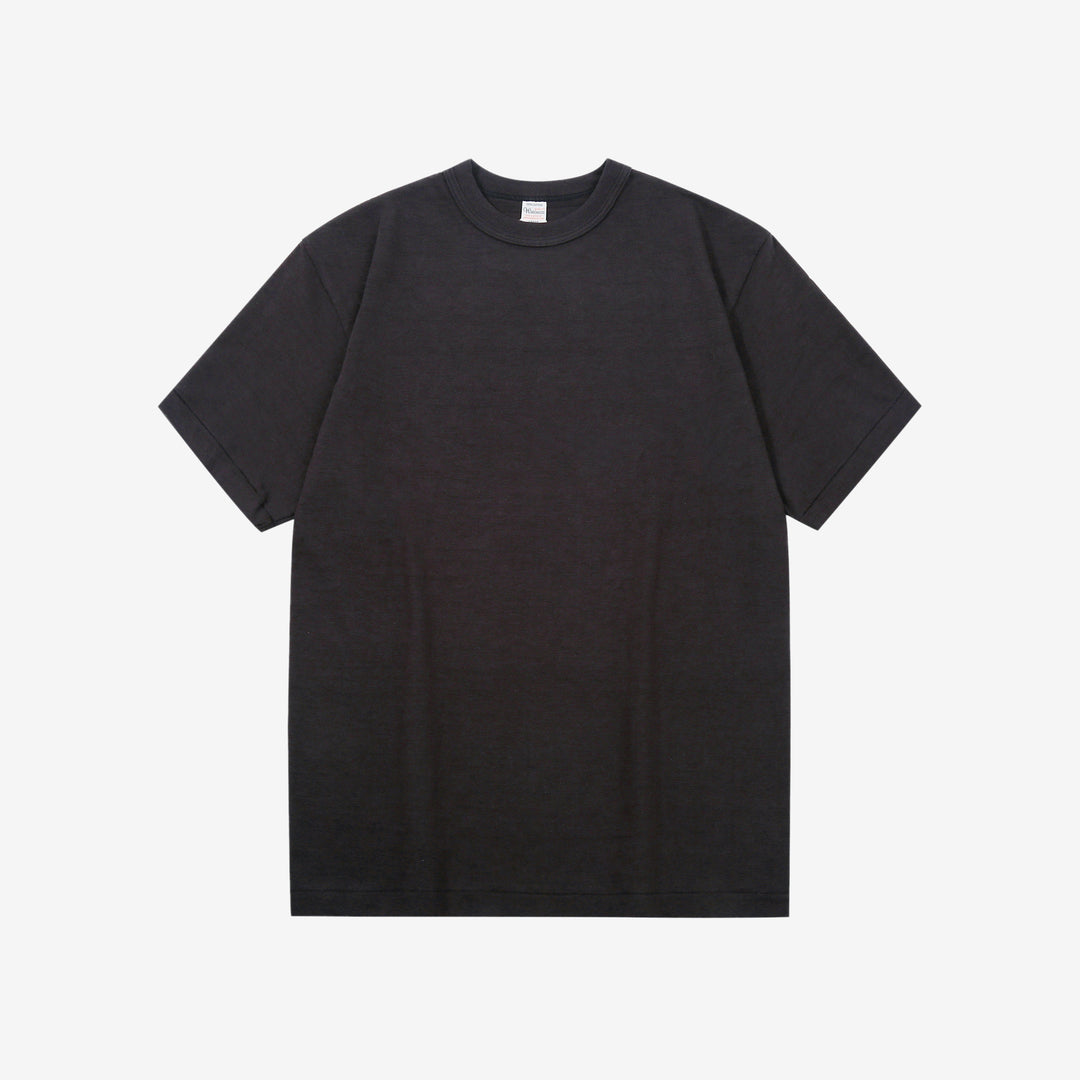 Warehouse Lot 4601 shadow border slub yarn crew neck T-shirt made in Japan black front view
