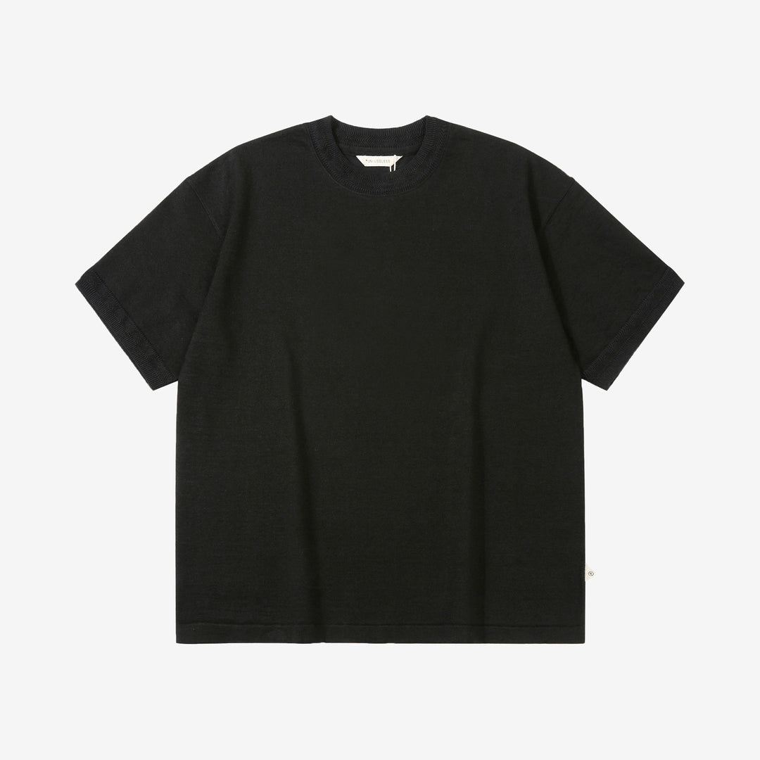 Un-Useless 170204 linen KNITEE short sleeve crew neck knit T-shirt made in Japan black front view