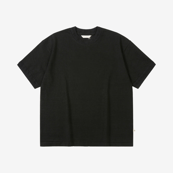 Un-Useless 170204 linen KNITEE short sleeve crew neck knit T-shirt made in Japan black front view