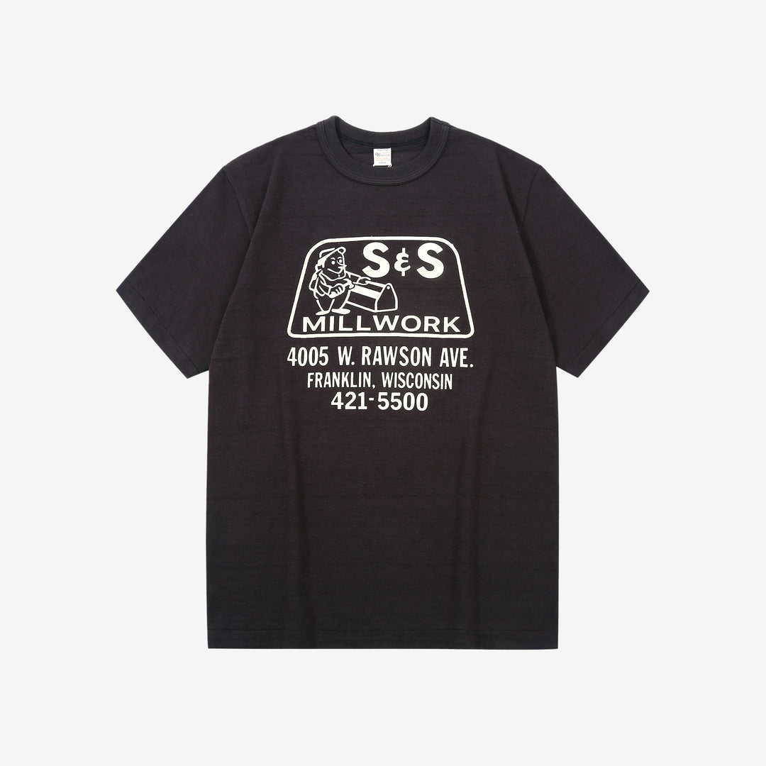 Warehouse Lot 4601 short sleeve shadow border slub yarn crew neck T-shirt made in Japan black front view