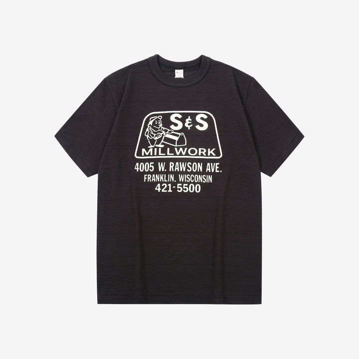 Warehouse Lot 4601 short sleeve shadow border slub yarn crew neck T-shirt made in Japan black front view