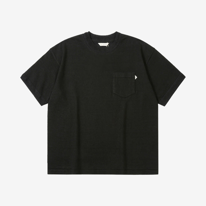 Un-Useless 170205 linen KNITEE short sleeve crew neck pocket knit T-shirt made in Japan black front view