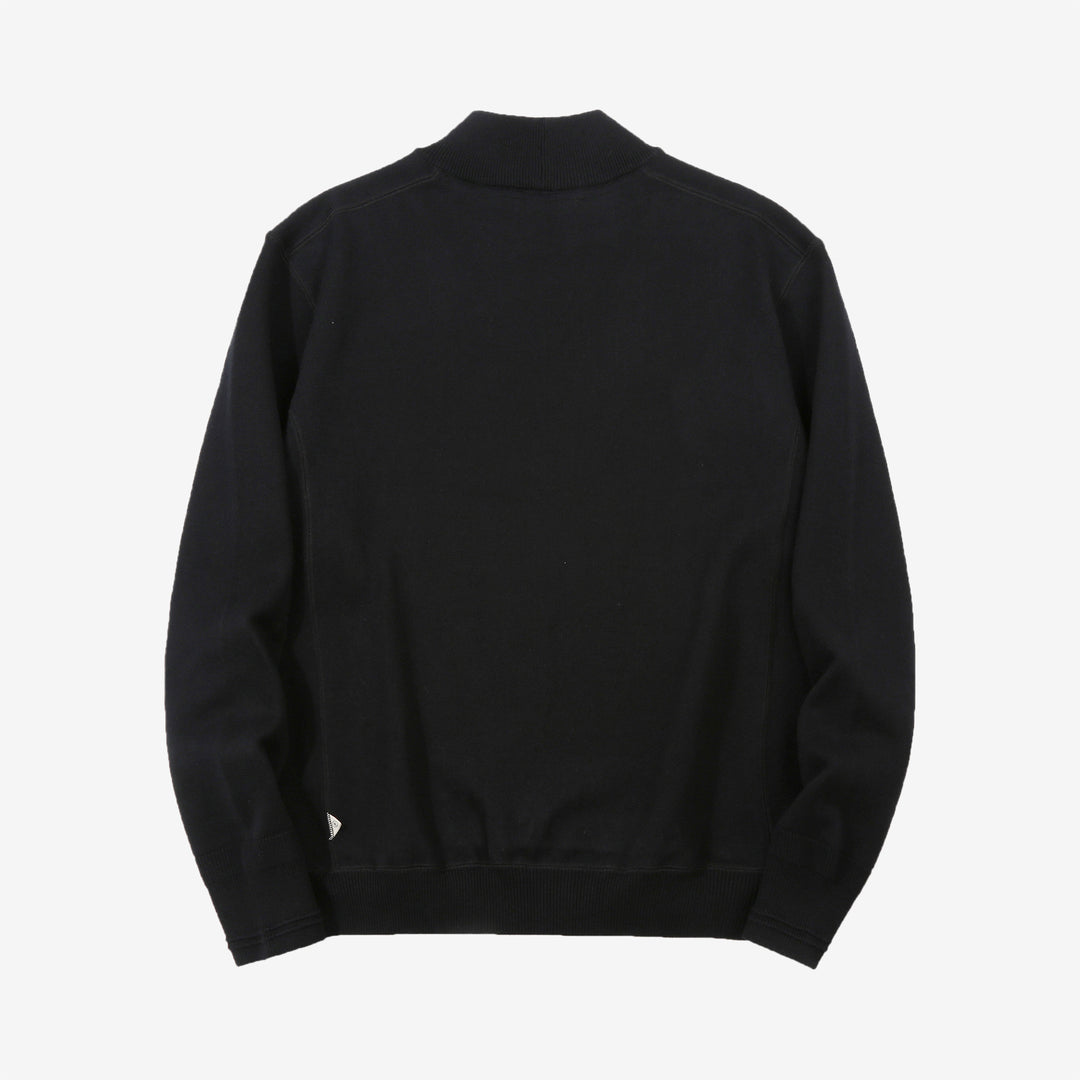 Un-Useless 170402 inlay knit mock neck sweatshirt made in Japan cotton knit black back view