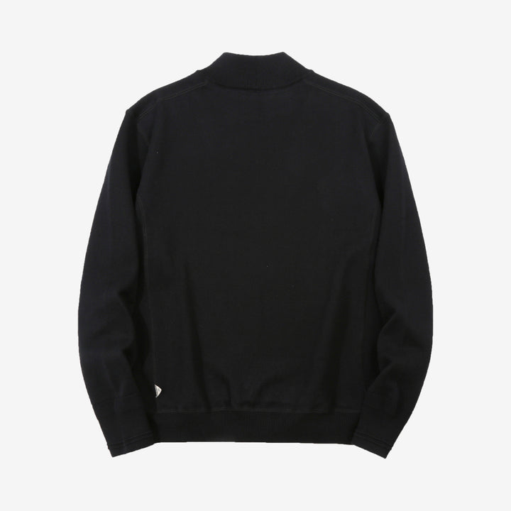 Un-Useless 170402 inlay knit mock neck sweatshirt made in Japan cotton knit black back view