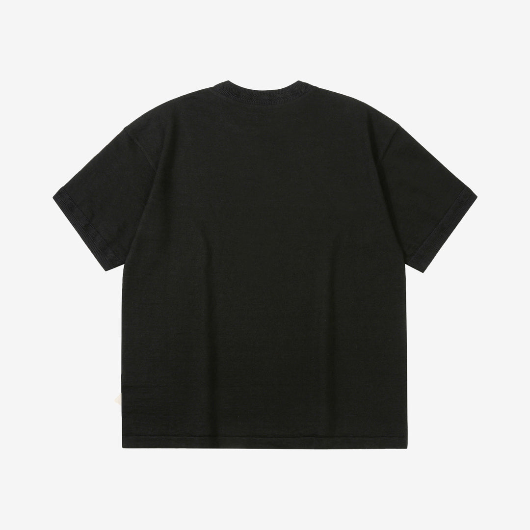 Un-Useless 170204 linen KNITEE short sleeve crew neck knit T-shirt made in Japan black back view