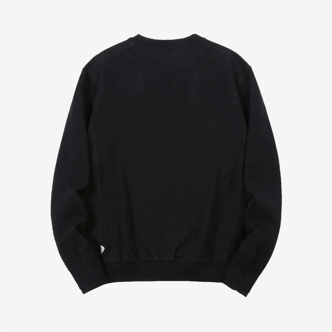 Un-Useless 170401 inlay knit crew neck sweatshirt made in Japan cotton knit black back view