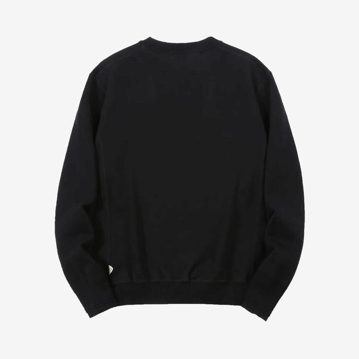 Un-Useless 170401 inlay knit crew neck sweatshirt made in Japan cotton knit black back view