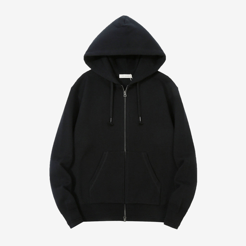 Un-Useless 170416 inlay knit full zip hoodie made in Japan SWKNIT zip hooded sweatshirt black front view