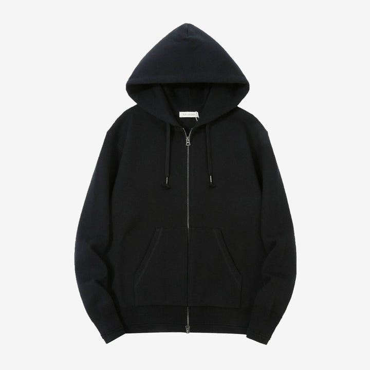 Un-Useless 170416 inlay knit full zip hoodie made in Japan SWKNIT zip hooded sweatshirt black front view