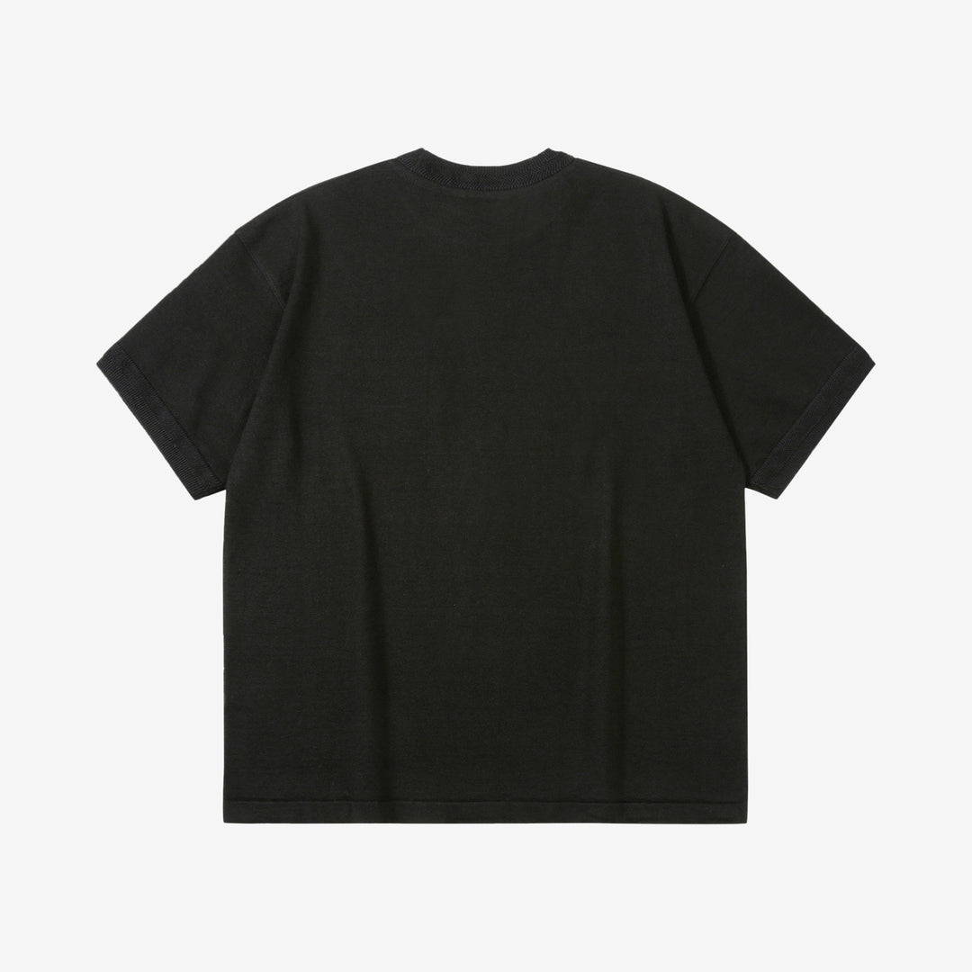 Un-Useless 170205 linen KNITEE short sleeve crew neck pocket knit T-shirt made in Japan black back view