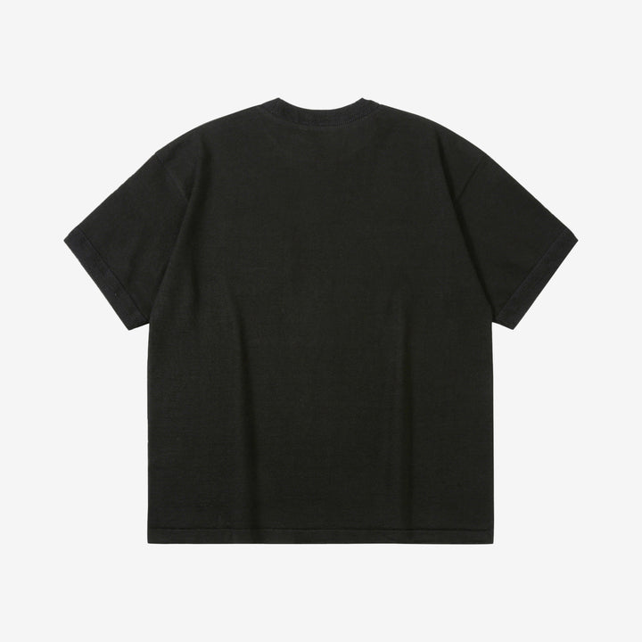 Un-Useless 170205 linen KNITEE short sleeve crew neck pocket knit T-shirt made in Japan black back view