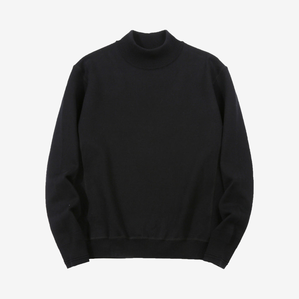 Un-Useless 170402 inlay knit mock neck sweatshirt made in Japan cotton knit black front full view