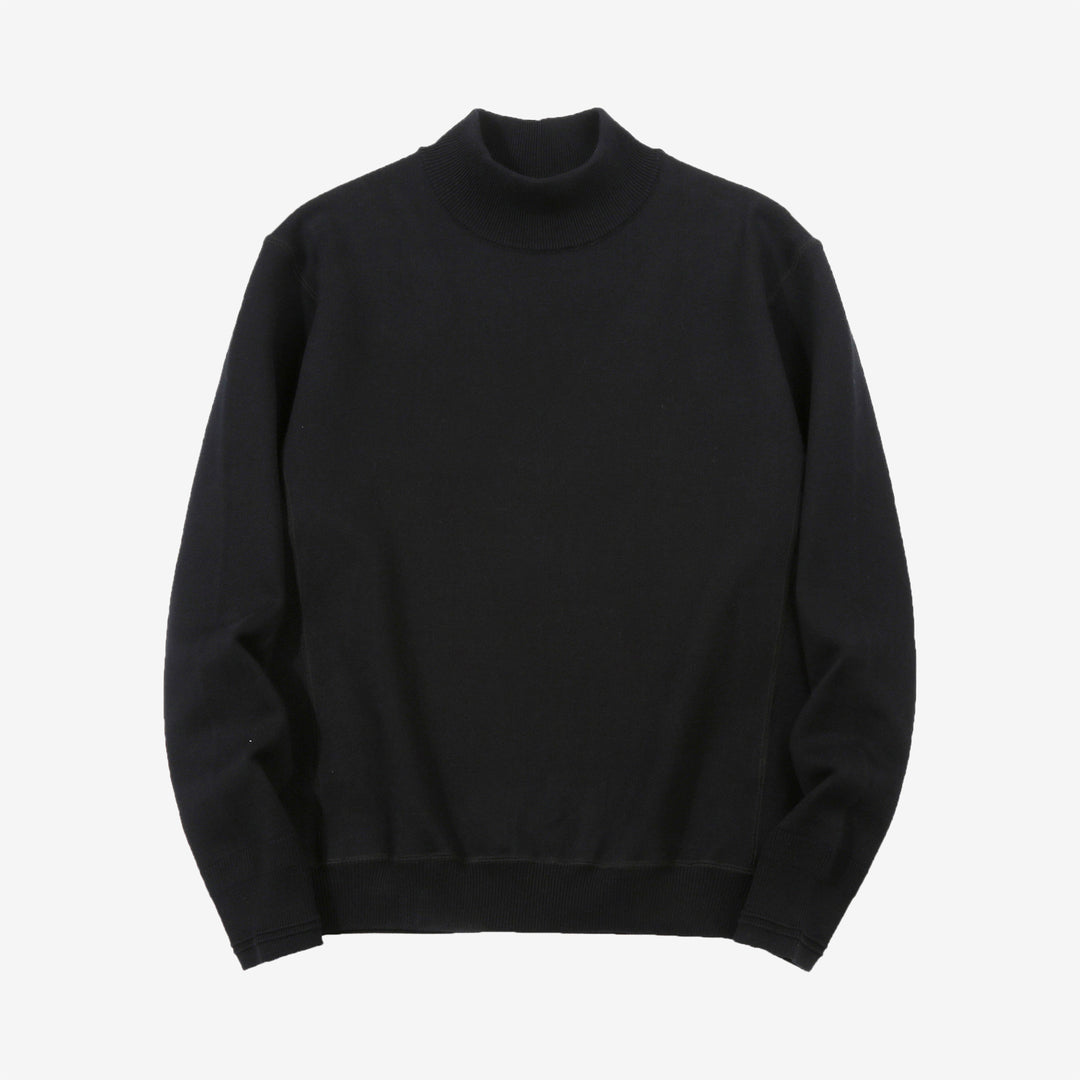 Un-Useless 170402 inlay knit mock neck sweatshirt made in Japan cotton knit black front full view